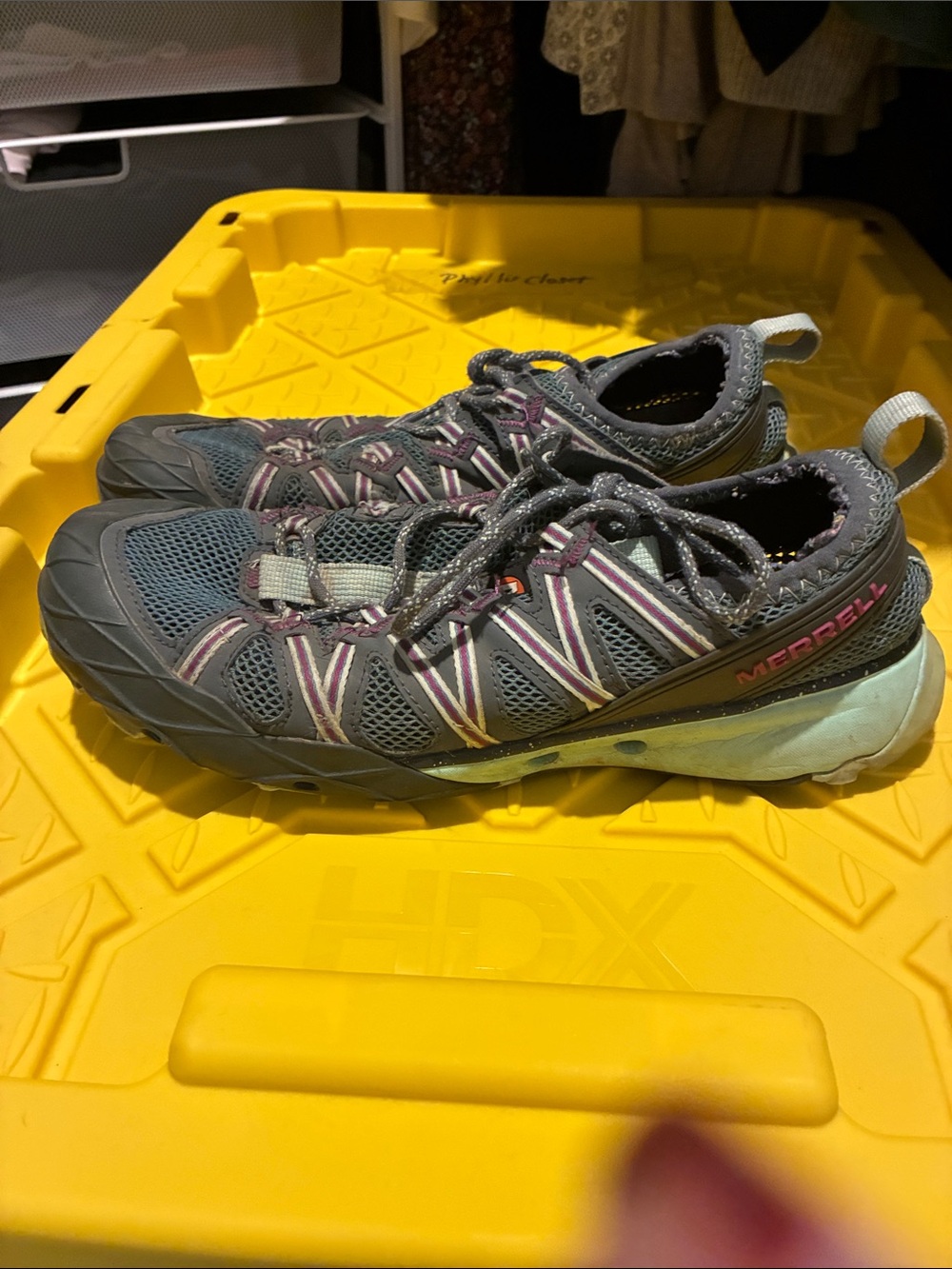 Merrell Kids Gray and Purple Trail Sneakers with Mint Accents